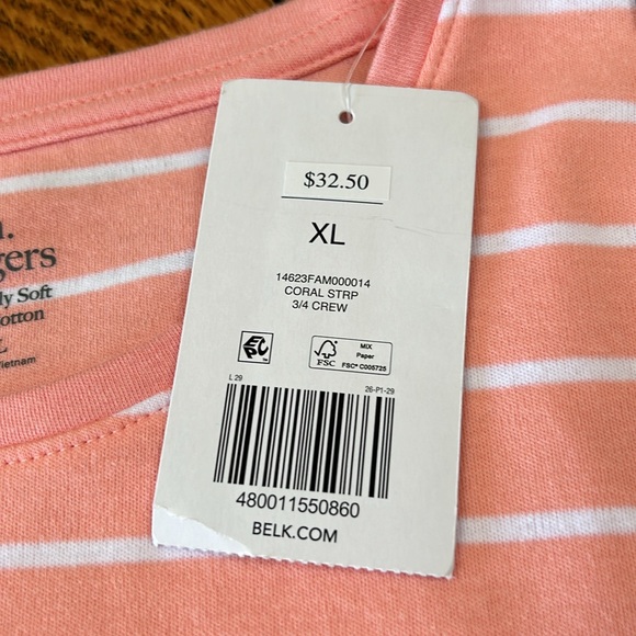 Kim Rogers pink stripe top. Sleeves are 3/4 length, 100% cotton, Size XL, NWT. - Picture 10 of 10